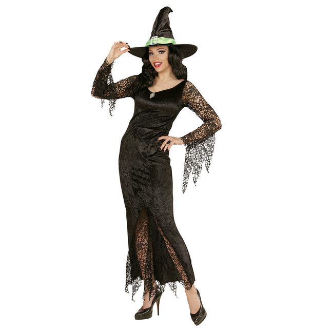 Abito Halloween Nero Donna Strega Pizzo