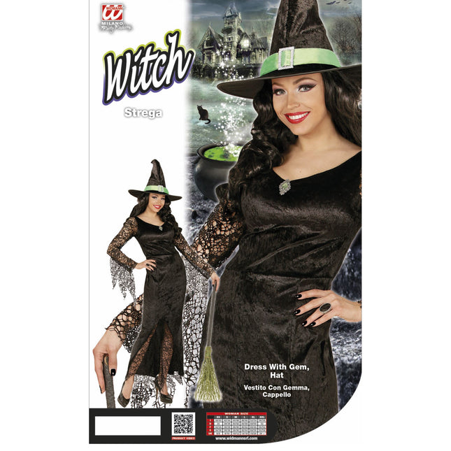 Abito Halloween Nero Donna Strega Pizzo