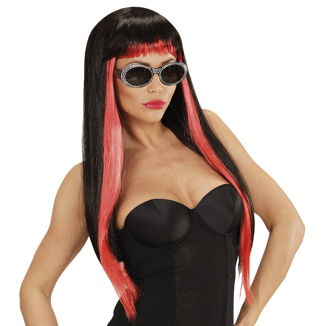 Parrucca di Halloween nera rossa gotica