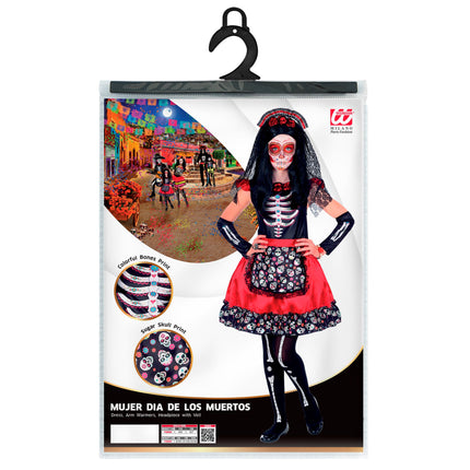 Vestito Dia De Los Muertos Nero Rosso Ragazza