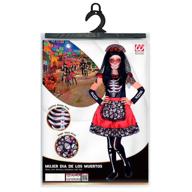 Vestito Dia De Los Muertos Nero Rosso Ragazza