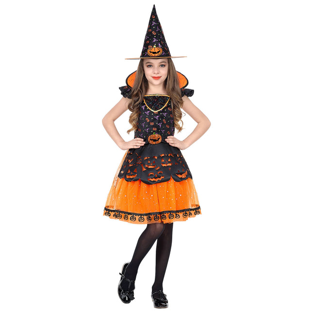 Costume di Halloween da strega nera arancione