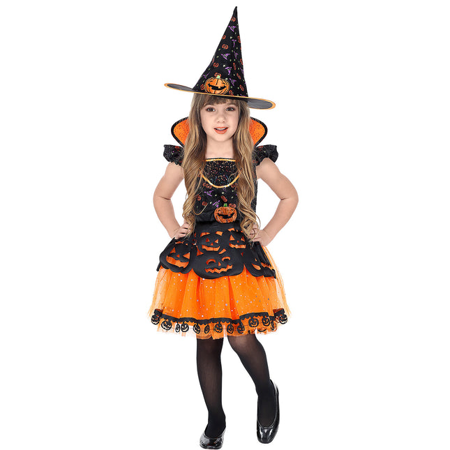 Costume di Halloween da strega nera arancione