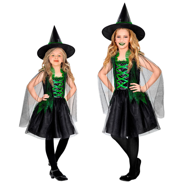 Vestito di Halloween Nero Verde Ragazza Strega 2 pezzi