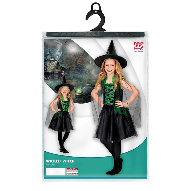 Vestito di Halloween Nero Verde Ragazza Strega 2 pezzi