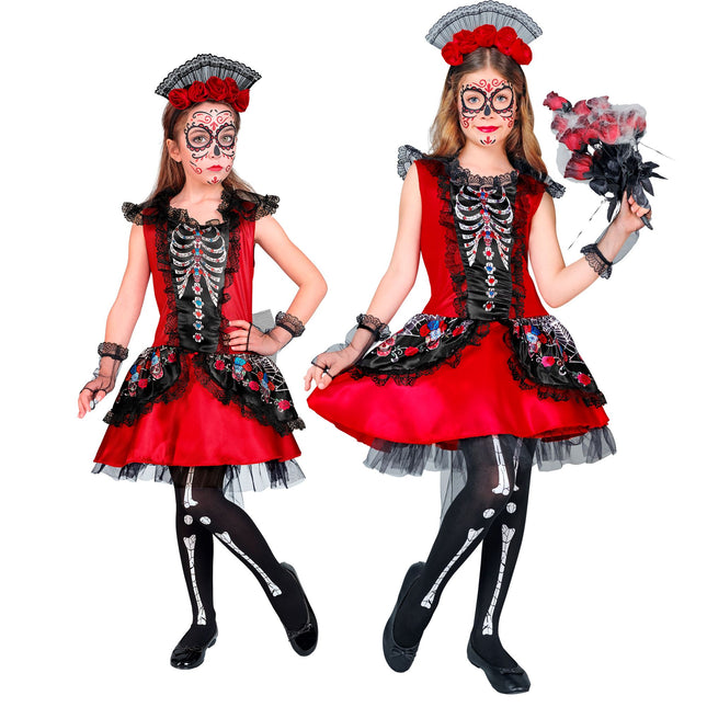 Vestito Dia De Los Muertos Nero Rosso