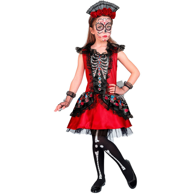 Vestito Dia De Los Muertos Nero Rosso