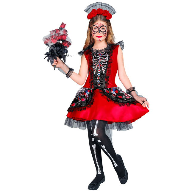 Vestito Dia De Los Muertos Nero Rosso
