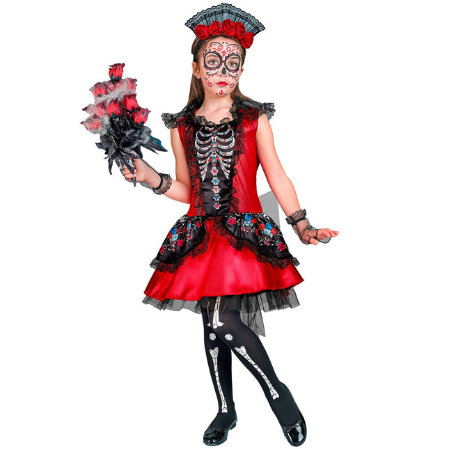 Vestito Dia De Los Muertos Nero Rosso