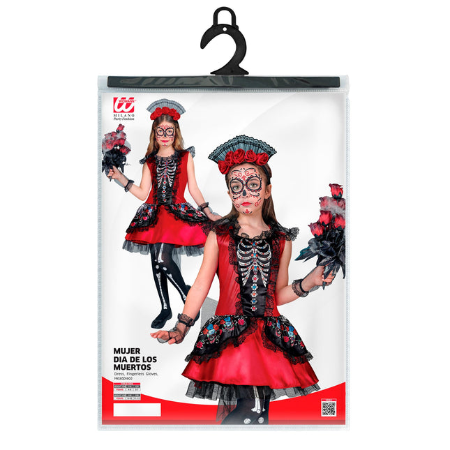 Vestito Dia De Los Muertos Nero Rosso