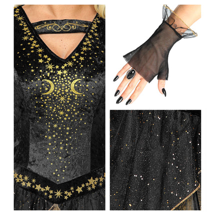 Vestito di Halloween Nero Oro Donna Strega