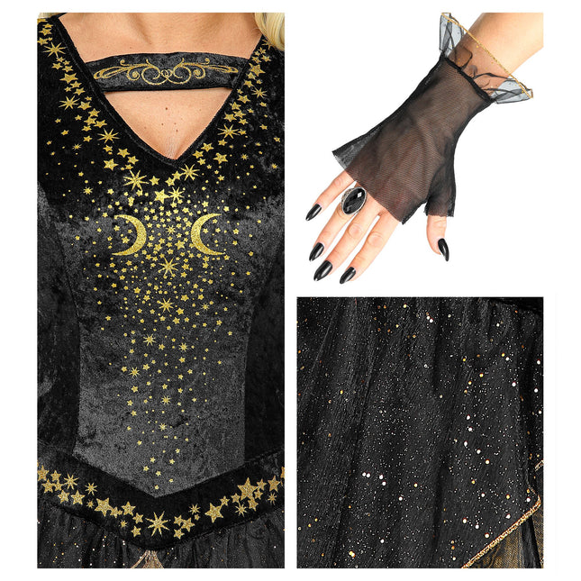 Vestito di Halloween Nero Oro Donna Strega
