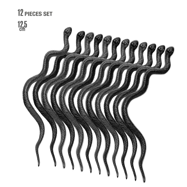 Serpente finto nero 12,5 cm 12 pezzi