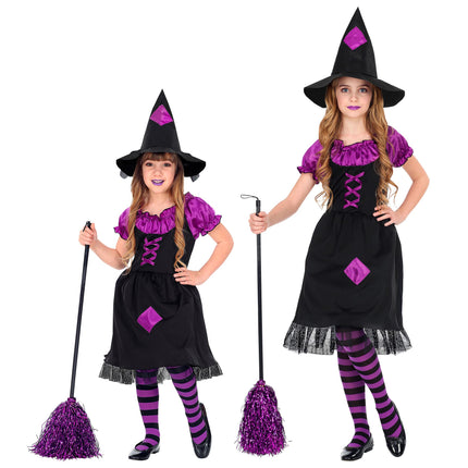 Costume di Halloween da strega nera e viola
