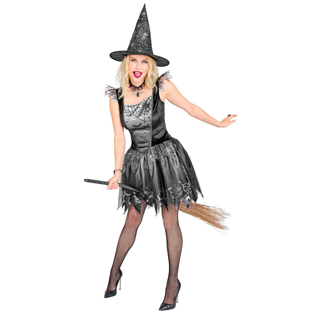 Costume di Halloween da strega nero argento da donna