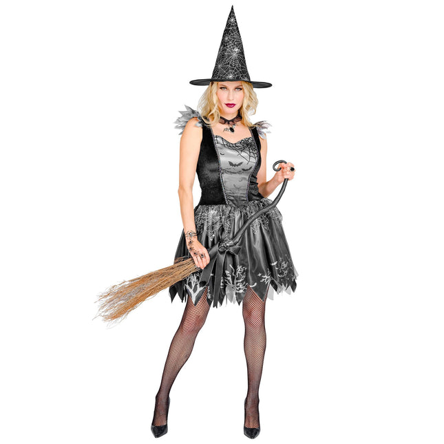 Costume di Halloween da strega nero argento da donna