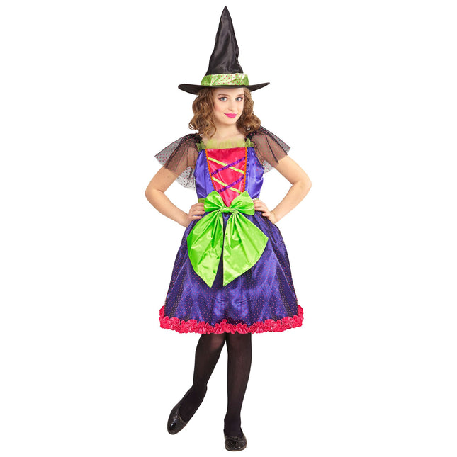 Costume di Halloween Viola Verde Ragazza Strega