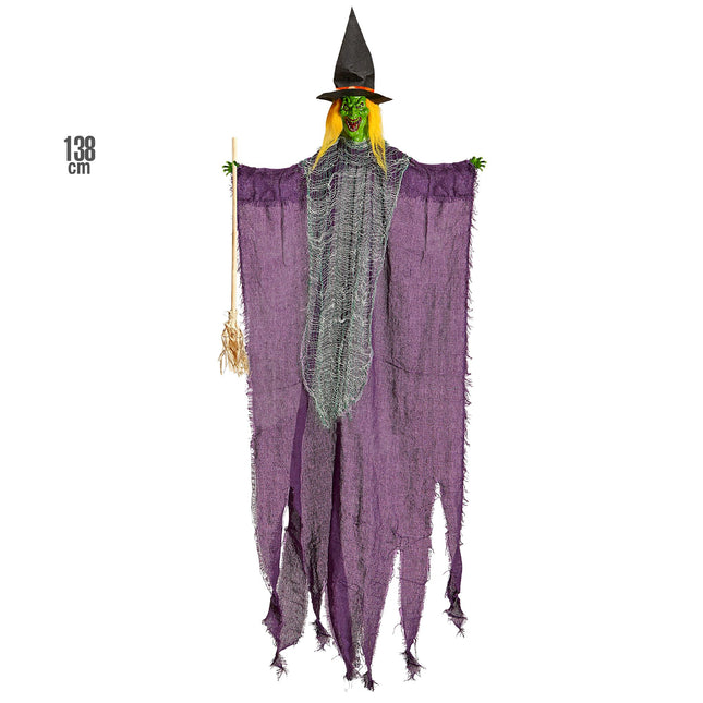 Bambola strega di Halloween con scopa 1,38 m