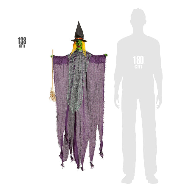 Bambola strega di Halloween con scopa 1,38 m