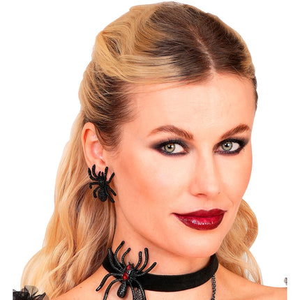 Orecchini di Halloween a forma di ragno con strass