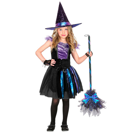 Scopa da strega di Halloween con stelle e luna, 85 cm