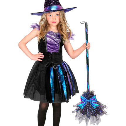 Scopa da strega di Halloween con stelle e luna, 85 cm
