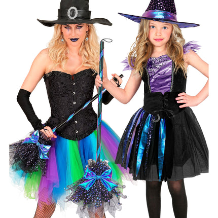Scopa da strega di Halloween con stelle e luna, 85 cm