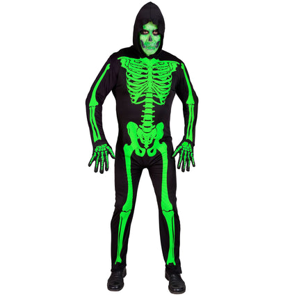 Costume di Halloween Nero Verde Uomo Scheletro 2 pezzi