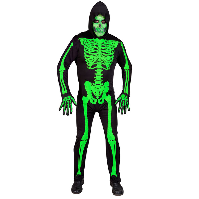 Costume di Halloween Nero Verde Uomo Scheletro 2 pezzi