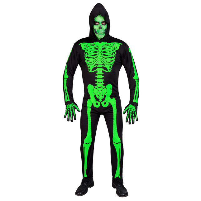 Costume di Halloween Nero Verde Uomo Scheletro 2 pezzi