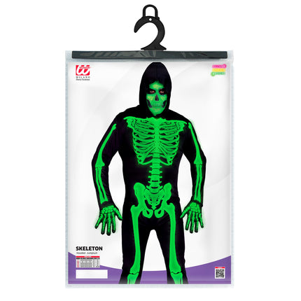 Costume di Halloween Nero Verde Uomo Scheletro 2 pezzi