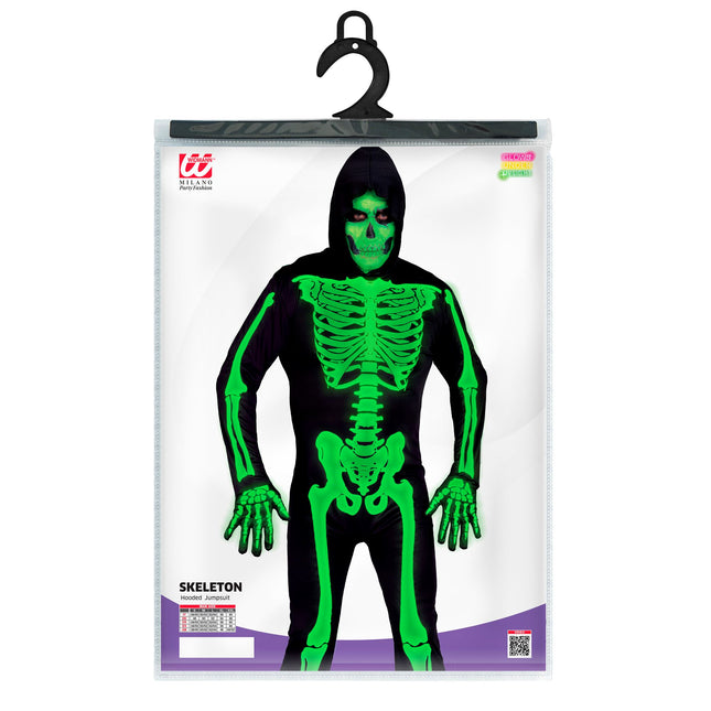 Costume di Halloween Nero Verde Uomo Scheletro 2 pezzi