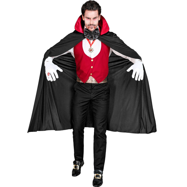 Costume di Halloween Vampiro nero rosso da uomo 4 pezzi