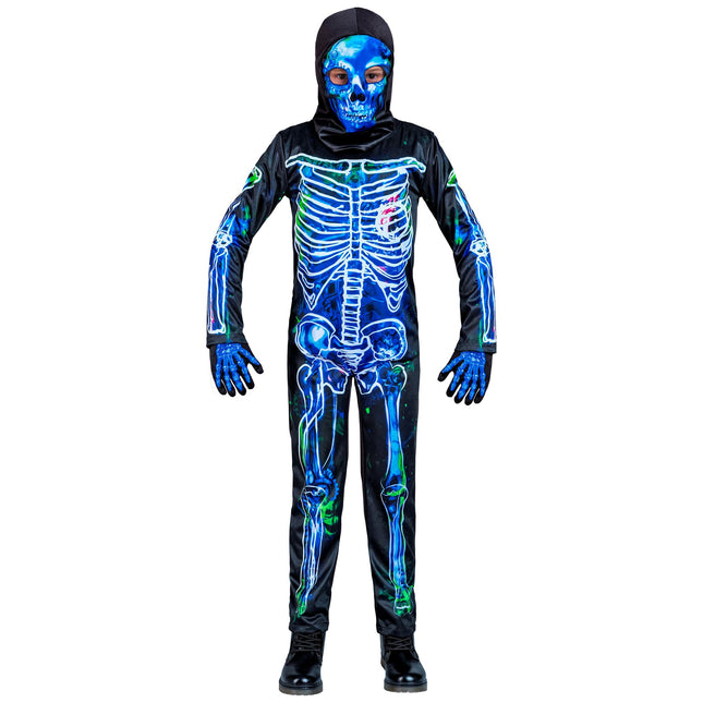 Costume di Halloween Nero Blu Bambino Scheletro 2 pezzi