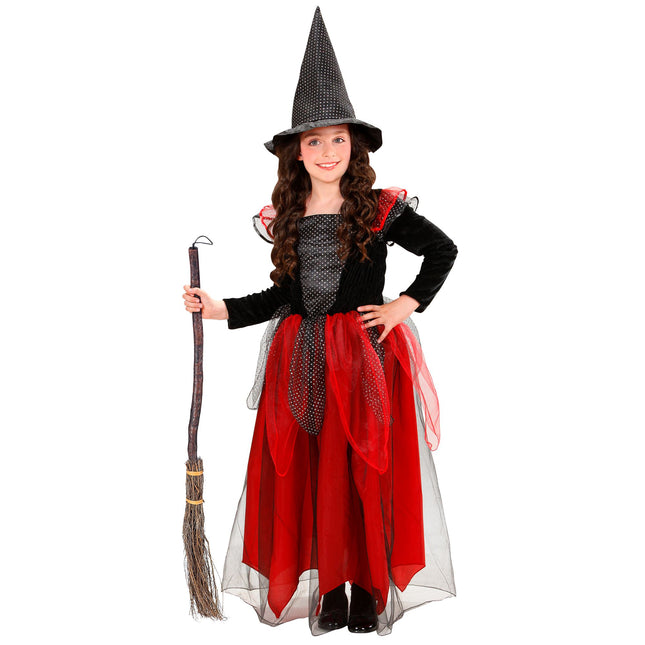 Costume di Halloween da strega bambino nero rosso 2 pezzi