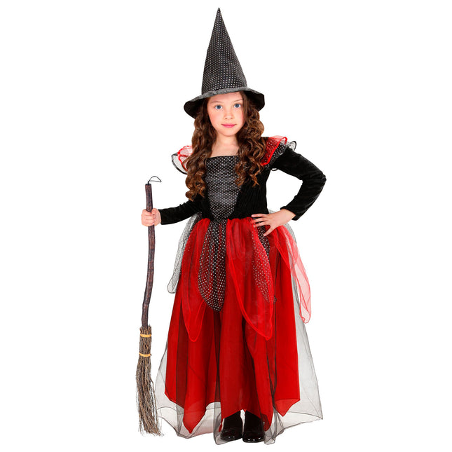 Costume di Halloween da strega bambino nero rosso 2 pezzi