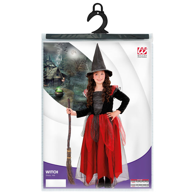 Costume di Halloween da strega bambino nero rosso 2 pezzi