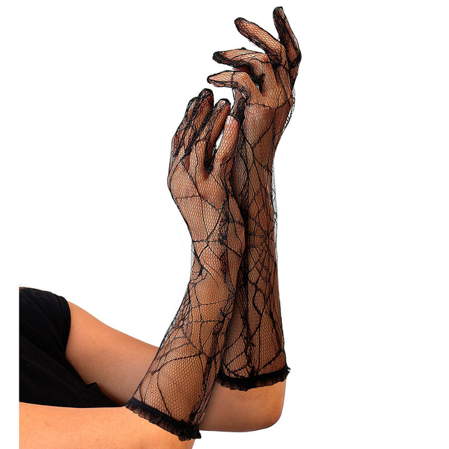 Guanti di Halloween Ragnatela Nera