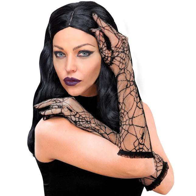 Guanti di Halloween Ragnatela Nera