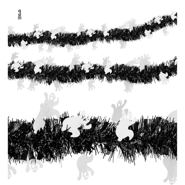 Ghirlanda di Halloween Fantasma Bianco Nero 3m