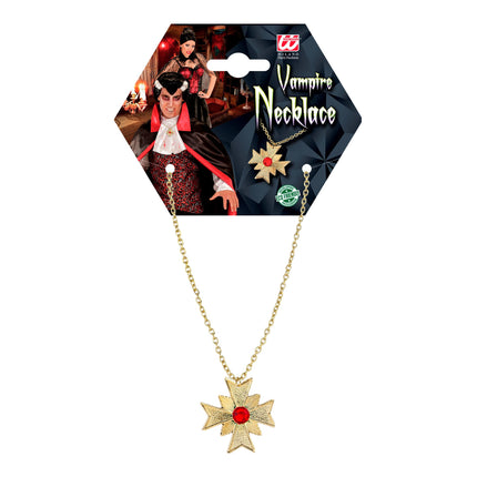 Collana di Halloween in oro con pietra rossa