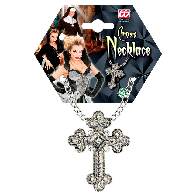 Collana di Halloween in argento con pietre a croce