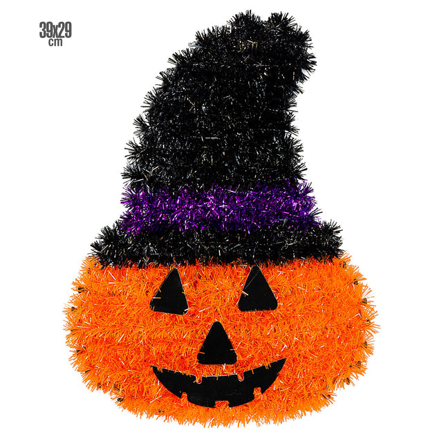 Decorazione murale di Halloween Zucca con cappello 39 cm