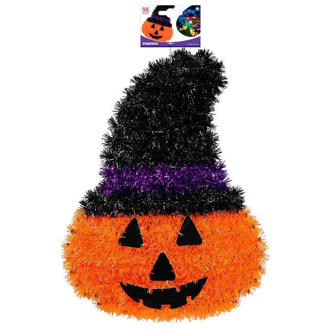 Decorazione murale di Halloween Zucca con cappello 39 cm