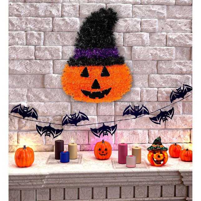 Decorazione murale di Halloween Zucca con cappello 39 cm