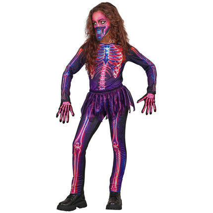 Costume di Halloween viola per bambini: scheletro neon