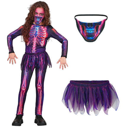 Costume di Halloween viola per bambini: scheletro neon