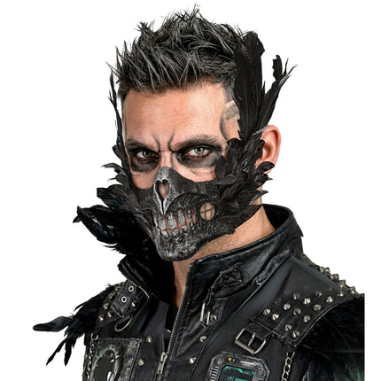 Maschera di Halloween: teschio nero con piume