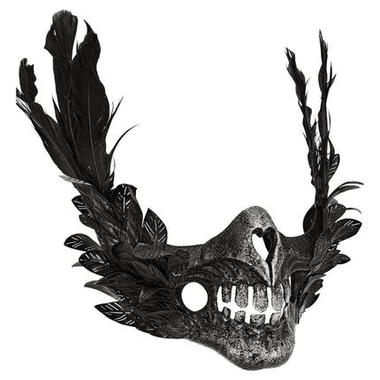 Maschera di Halloween: teschio nero con piume