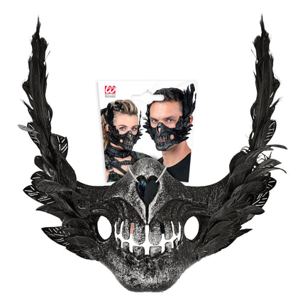 Maschera di Halloween: teschio nero con piume
